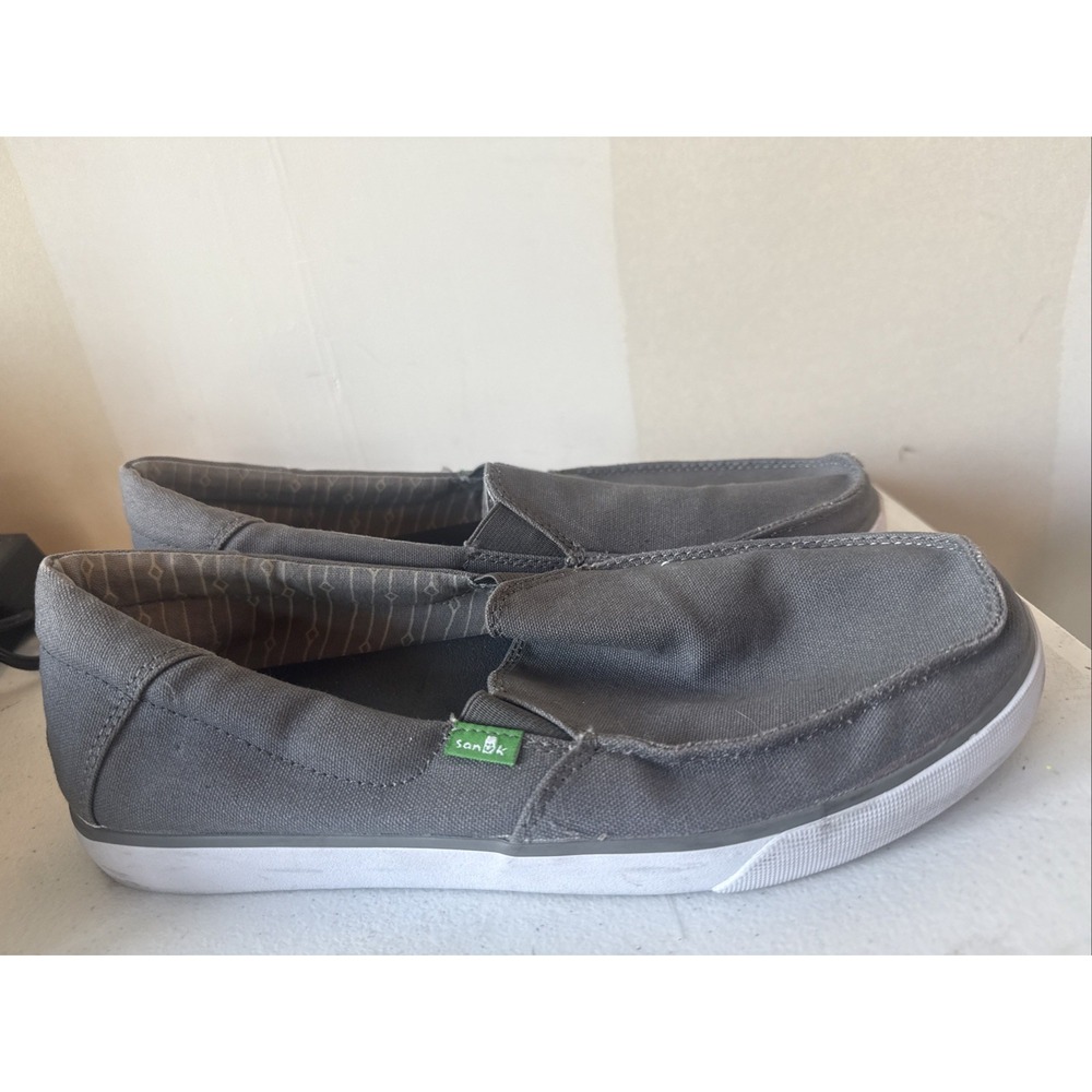 Sanuk Men's Size 8 Gray Canvas Slip On Casual Comfort Loafer Shoes